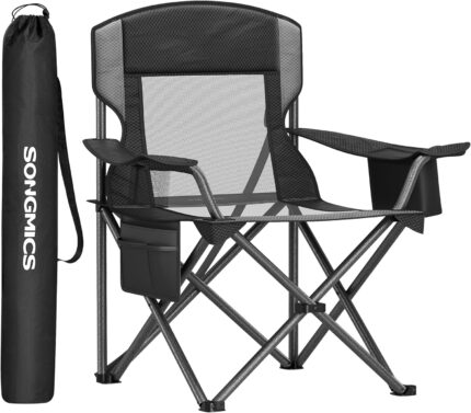 SONGMICS Camping Chair, Folding Lawn Chair with Cooler Bag, 352 lb