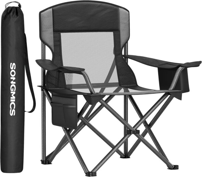 SONGMICS Camping Chair, Folding Lawn Chair with Cooler Bag, 352 lb