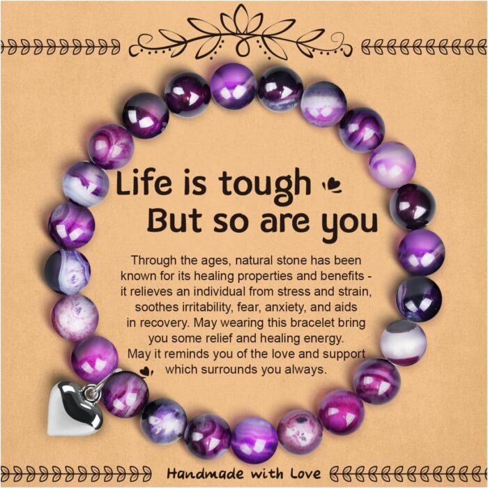 SUPHELPU Amethyst Bracelet for Women Trendy, Breast Cancer Self Care