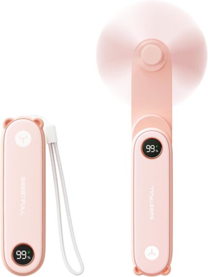 SWEETFULL Portable Handheld Mini Fan with LED Display, 2-in-1 Personal