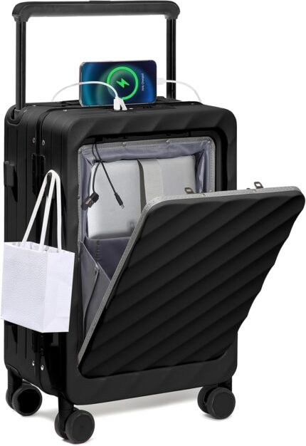 Somago Carry On Luggage Wide Handle 20 Inch Suitcase with Front