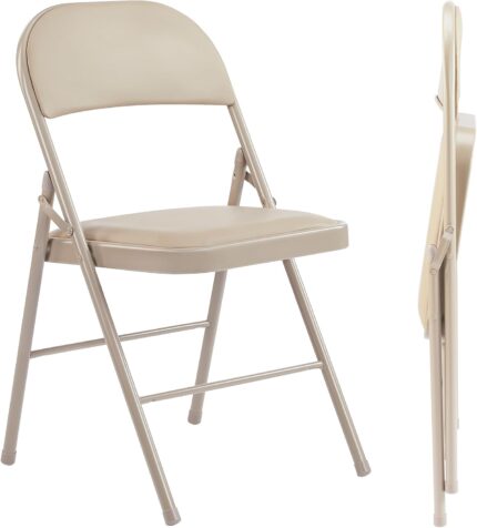 Sweetcrispy Folding Chair 2 Pack, Leather Padded Folding Chairs,