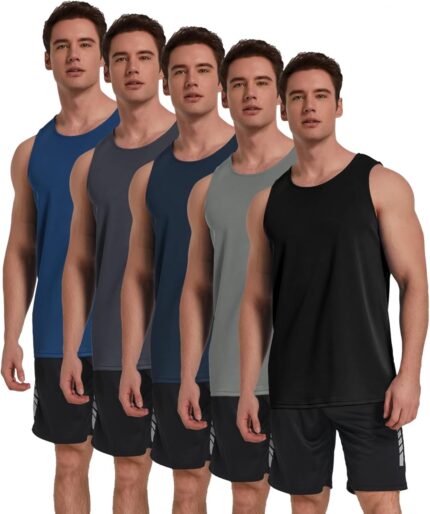 TELALEO 5 Pack Men's Workout Tank Tops Sleeveless Mesh