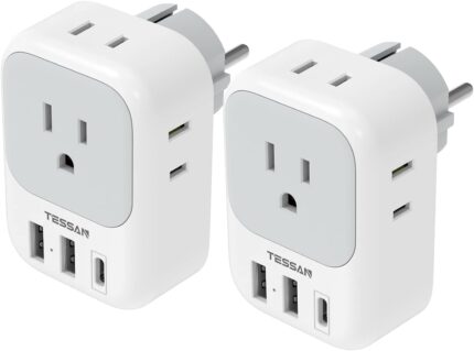 TESSAN 2 Pack Type E F Plug Adapter USB C, Germany France Power