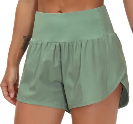 THE GYM PEOPLE Womens High Waisted Running Shorts Quick Dry