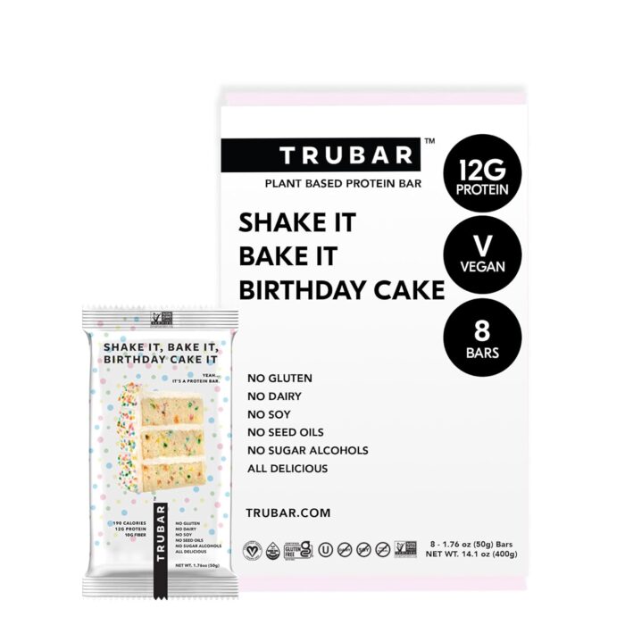 TRUBAR Vegan Protein Bar, Shake it Bake it Birthday Cake it, Gluten