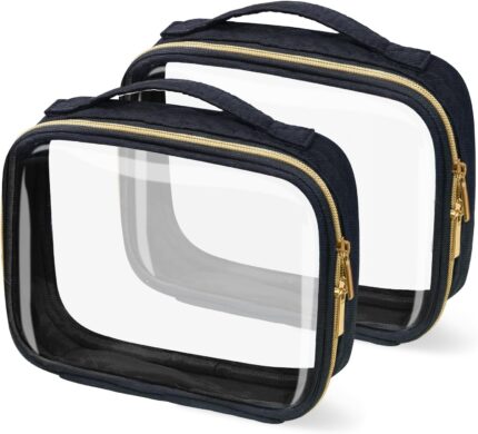 TSA Approved Travel Toiletry Bag,2 Pack Clear Makeup Bags with