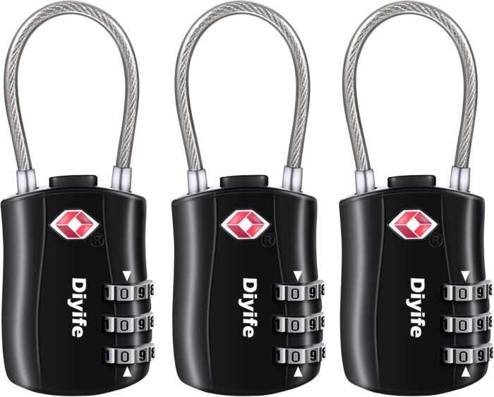 TSA Luggage Locks,[3 Pack] Diyife TSA Approved Cable Luggage