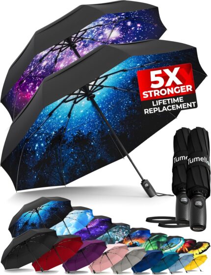 TUMELLA Strongest Windproof Travel Umbrella (Compact, Superior &