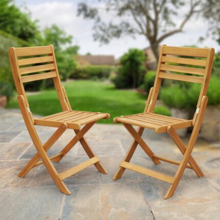Tranquillo Anya Acacia Wood Folding Chairs Set of 2 – 400lbs Capacity,