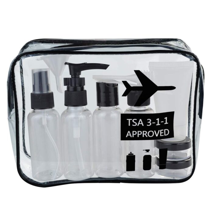 Travel Bottles and TSA Approved Toiletry Bag, Clear Quart Size with