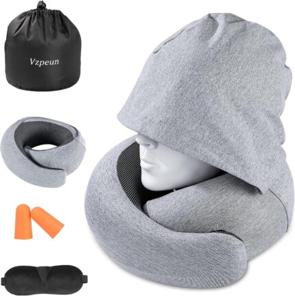 Travel Pillow - Hooded Neck Pillow Airplane, Memory Foam Pillow for