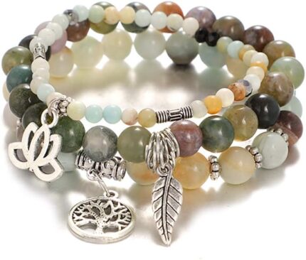 UEUC Tree of Life Yoga Healing Stone Bracelets,Multilayer Lotus Chakra