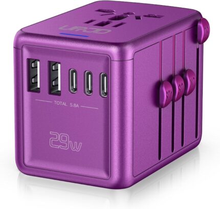 Universal Travel Adapter Offers 5.8A 3X 3.0A USB-C Ports, 2X 2.4A