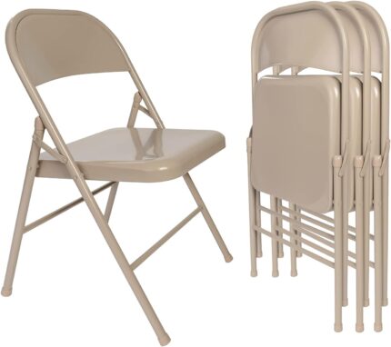 VECELO Metal Folding Chairs 4 Pack, Double Hinged Steel Frame Easy
