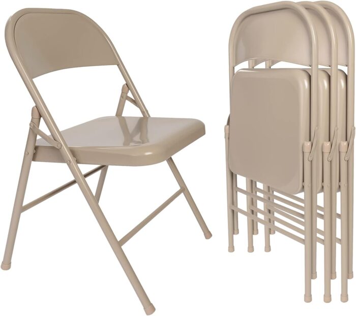 VECELO Metal Folding Chairs 4 Pack, Double Hinged Steel Frame Easy
