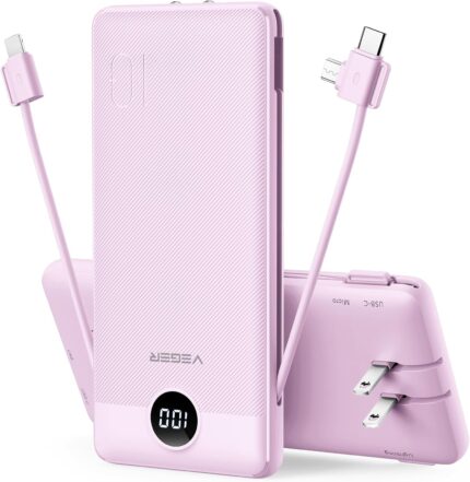 VEGER Portable Charger for iPhone Built in Cables and Wall Plug,