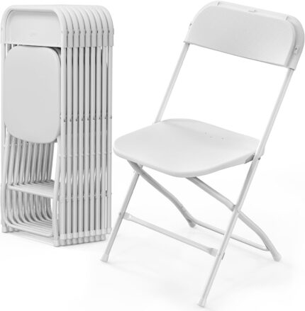 VINGLI 10 Pack White Plastic Folding Chair, Indoor Outdoor Portable
