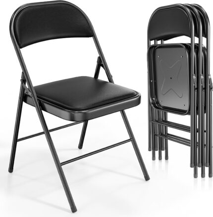 VINGLI 4 Pack Folding Chairs with Padded Seats, Metal Frame with Pu