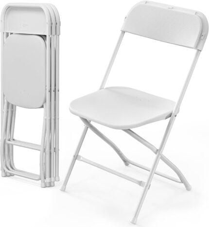 VINGLI 4 Pack White Plastic Folding Chair, Indoor Outdoor Portable