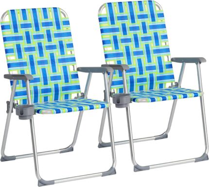 VINGLI Aluminum Patio Lawn Chairs Folding Set of 2 with Detachable Cup