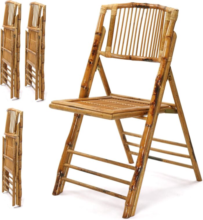 VINGLI Bamboo Folding Chair, Foldable Dining Wood Chairs Comfortable