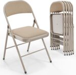 VINGLI Folding Chairs with Padded Seats, Metal Frame with Fabric Seat