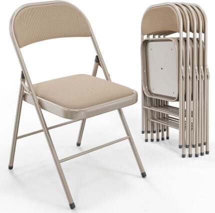 VINGLI Folding Chairs with Padded Seats, Metal Frame with Fabric Seat