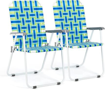 VINGLI Patio Lawn Webbed Folding Chairs Set of 2, Outdoor Beach