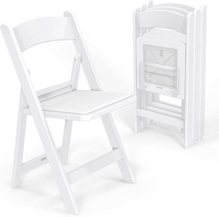 VINGLI Resin Folding Chairs with Cushion, Foldable Plastic Chair with