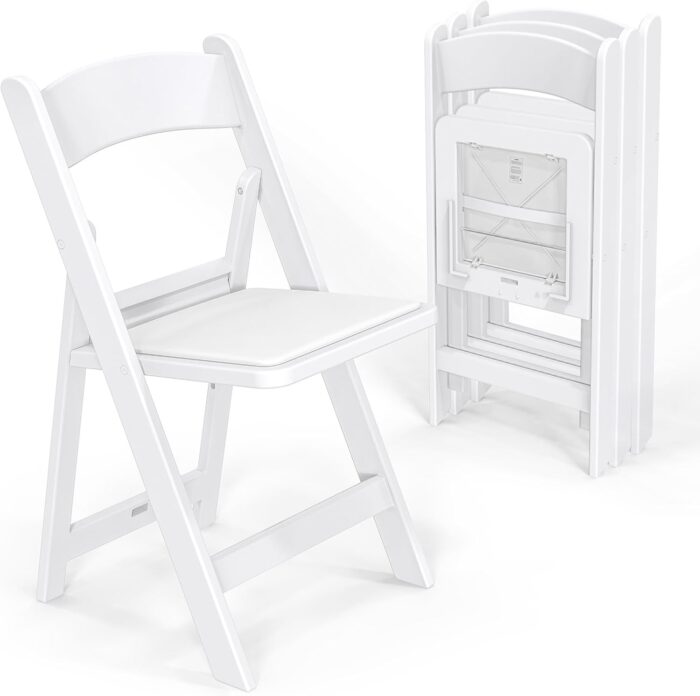 VINGLI Resin Folding Chairs with Cushion, Foldable Plastic Chair with