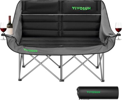 VIVOSUN Double Camping Chair, Fully Padded Folding Loveseat, Oversized
