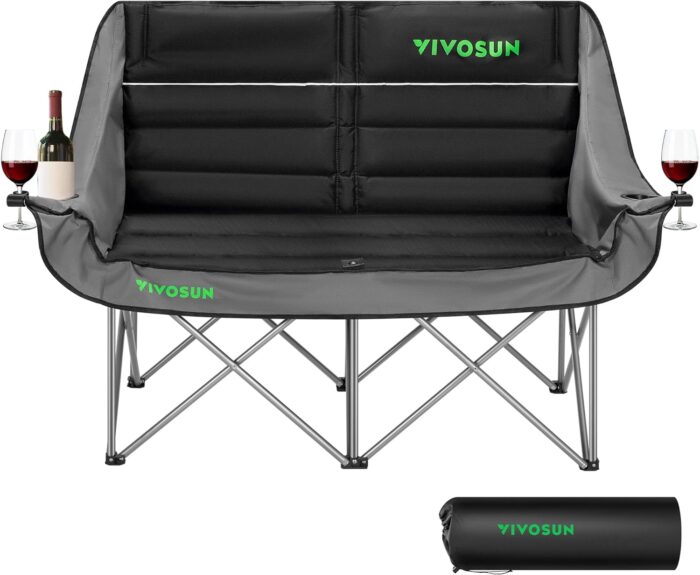 VIVOSUN Double Camping Chair, Fully Padded Folding Loveseat, Oversized