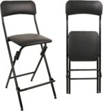 V&LX Folding Bar Stool with Backrest Leather Padded Portable Folding