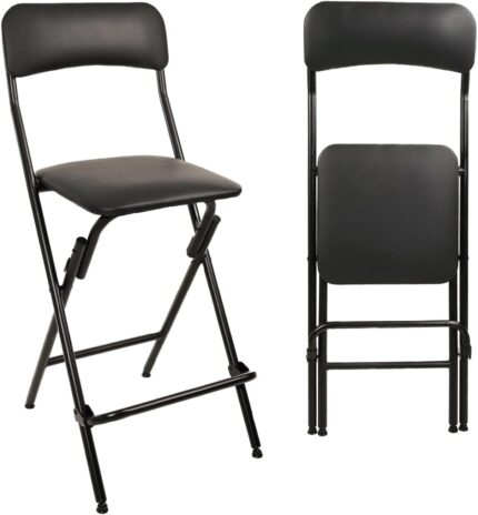 V&LX Folding Bar Stool with Backrest Leather Padded Portable Folding