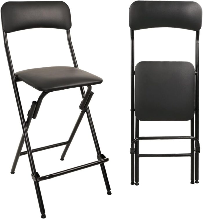 V&LX Folding Bar Stool with Backrest Leather Padded Portable Folding