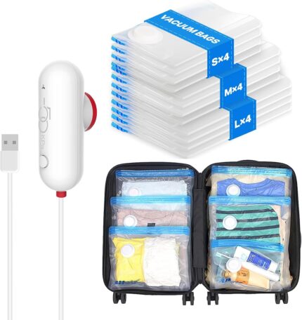 VMstr 12 Pack Travel Vacuum Storage Bags with USB Electric Pump,