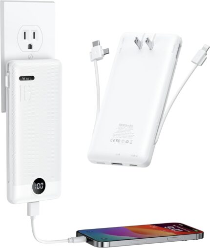 VRURC Portable Charger 10000mAh, Slim Portable Charger with Wall Plug,