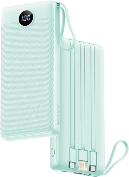 VRURC Portable Charger 20000mAh, Built-in Cables Fast Charging Power