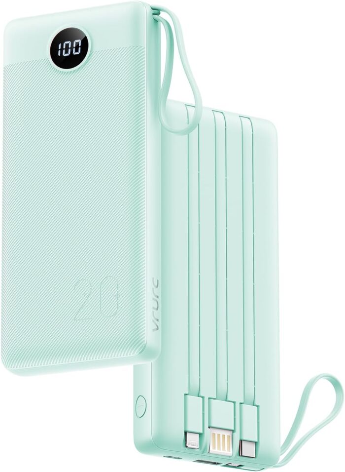 VRURC Portable Charger 20000mAh, Built-in Cables Fast Charging Power
