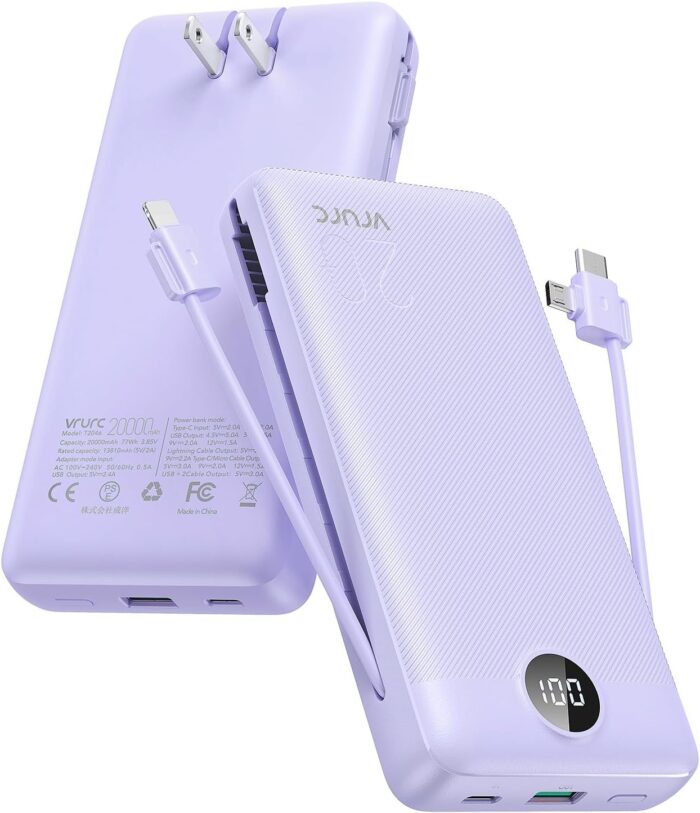 VRURC Portable Charger 20000mAh, Fast Charging Power Bank USB C,4