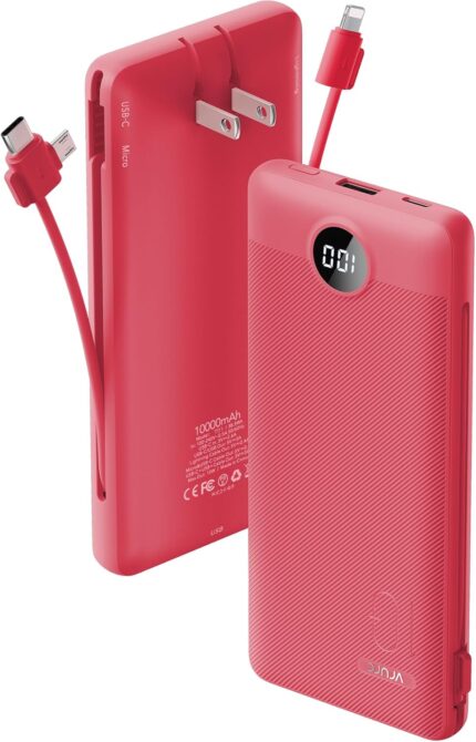 VRURC Portable Charger Built-in Cables and AC Wall Plug, USB C Power