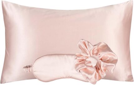 Vegan Silk Sleep Set, Silky Pillowcase with Large Scrunchie and Eye