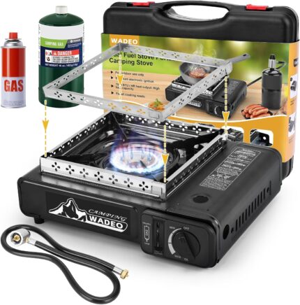 WADEO Dual Fuel Portable Camping Stove with Propane Regulator Hose,
