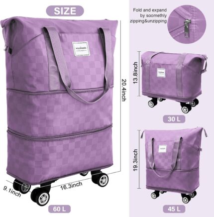 WOOMADA Expandable Foldable Rolling Duffel Bag with Wheels, Detachable