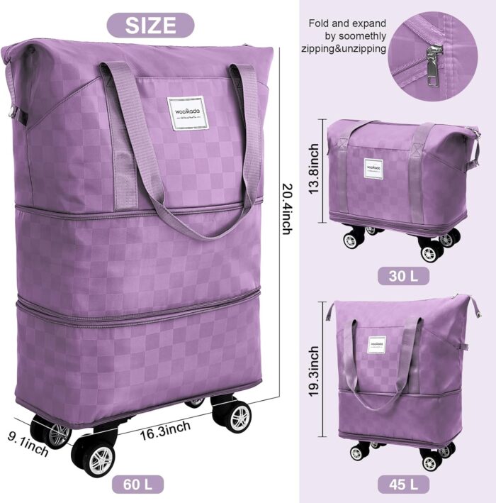 WOOMADA Expandable Foldable Rolling Duffel Bag with Wheels, Detachable