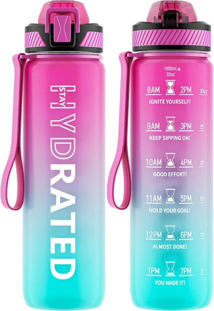 Water Bottle with Straw, 32oz Motivational Water Bottles
