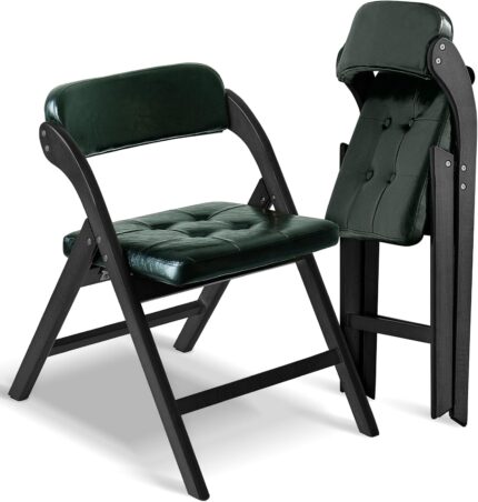 Wood Folding Chairs with Padded Seats, Wooden Folding Chairs Set of 2,