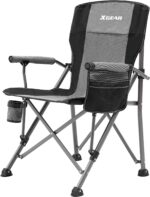 XGEAR Camping Chair Hard Arm High Back Lawn Chair Heavy Duty with Cup