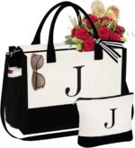 YOOLIFE Mothers Day Gifts for Women - Initial Tote Bag & Makeup Bag,
